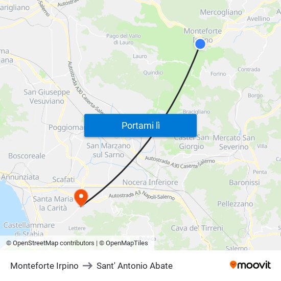 Monteforte Irpino to Sant' Antonio Abate map