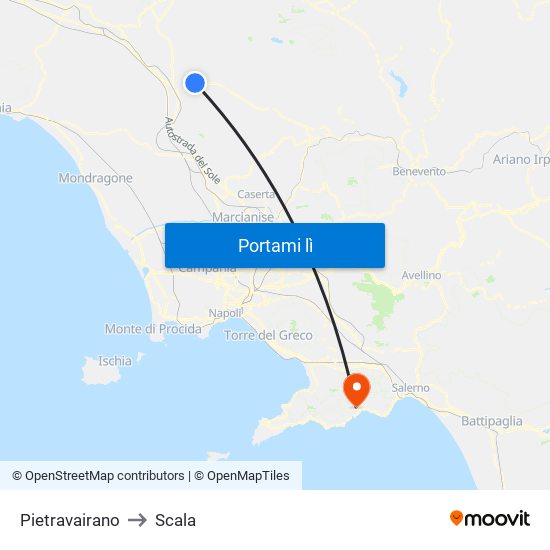 Pietravairano to Scala map