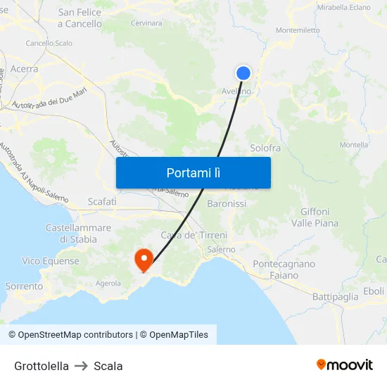 Grottolella to Scala map