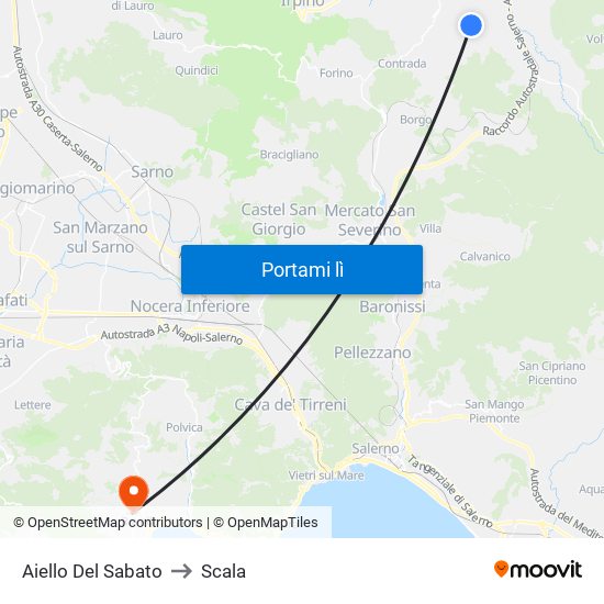 Aiello Del Sabato to Scala map