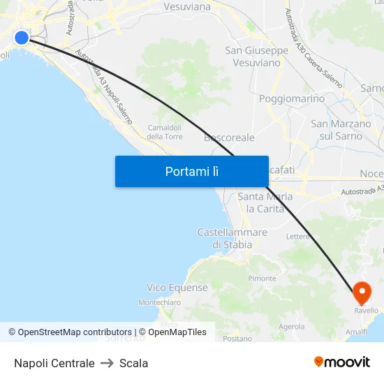 Napoli Centrale to Scala map