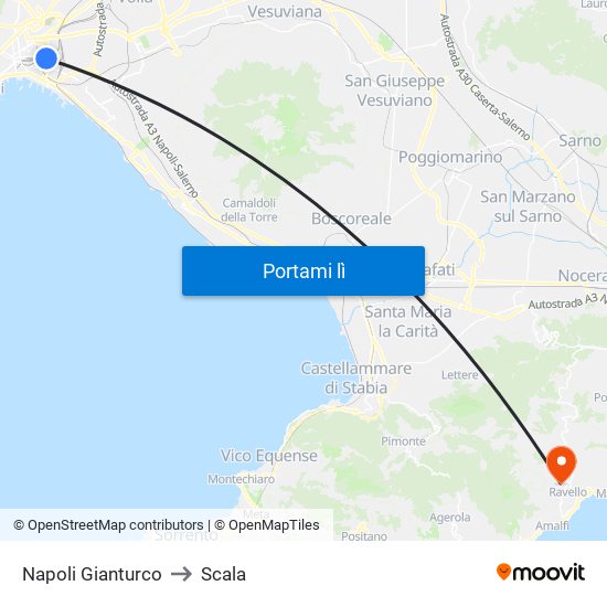 Napoli Gianturco to Scala map