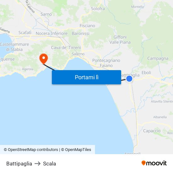 Battipaglia to Scala map