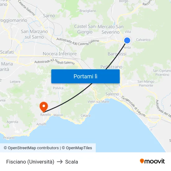 Fisciano (Università) to Scala map