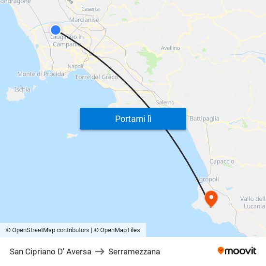 San Cipriano D' Aversa to Serramezzana map