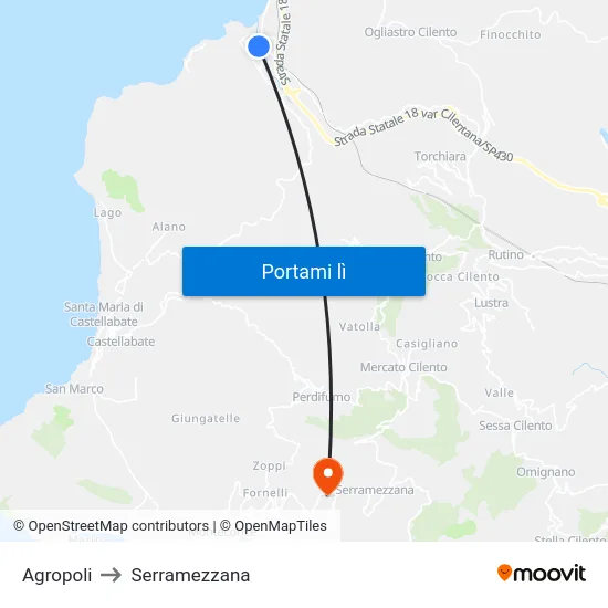 Agropoli to Serramezzana map