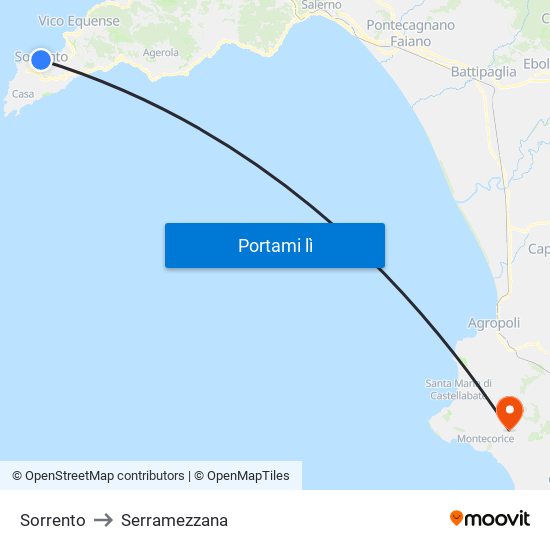 Sorrento to Serramezzana map