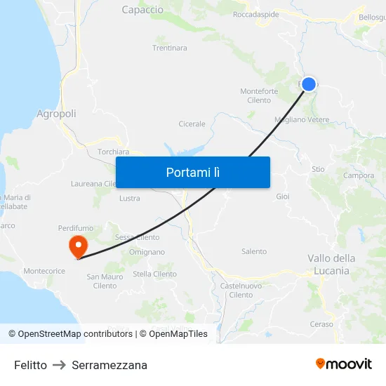 Felitto to Serramezzana map