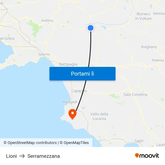 Lioni to Serramezzana map