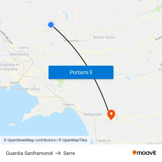 Guardia Sanframondi to Serre map
