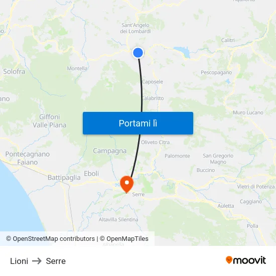 Lioni to Serre map