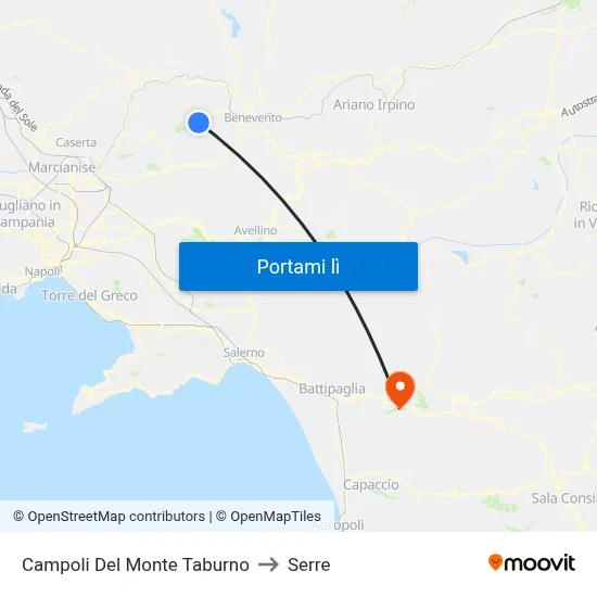 Campoli Del Monte Taburno to Serre map