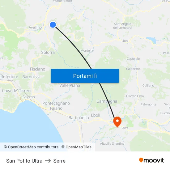 San Potito Ultra to Serre map