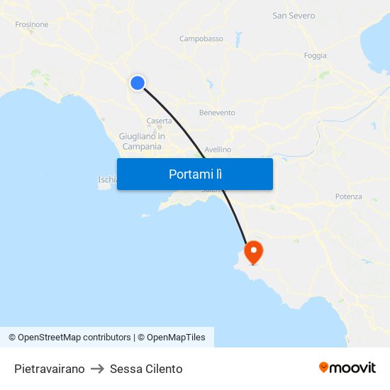 Pietravairano to Sessa Cilento map