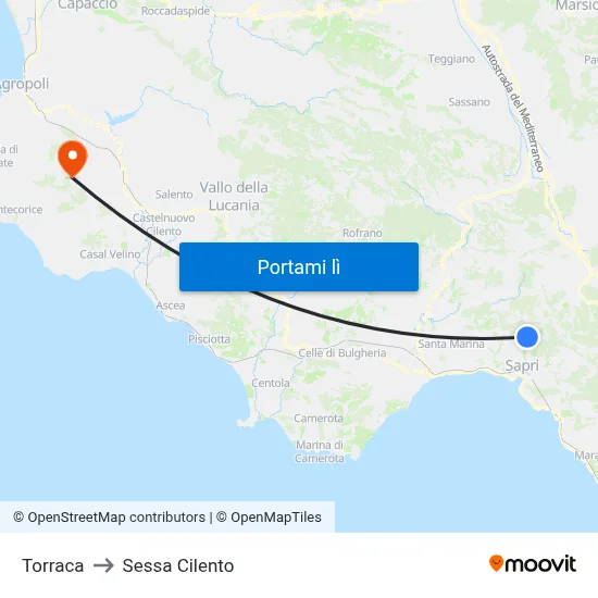 Torraca to Sessa Cilento map