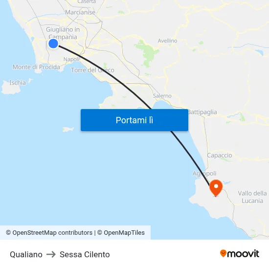 Qualiano to Sessa Cilento map