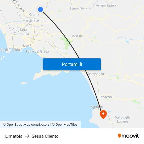 Limatola to Sessa Cilento map