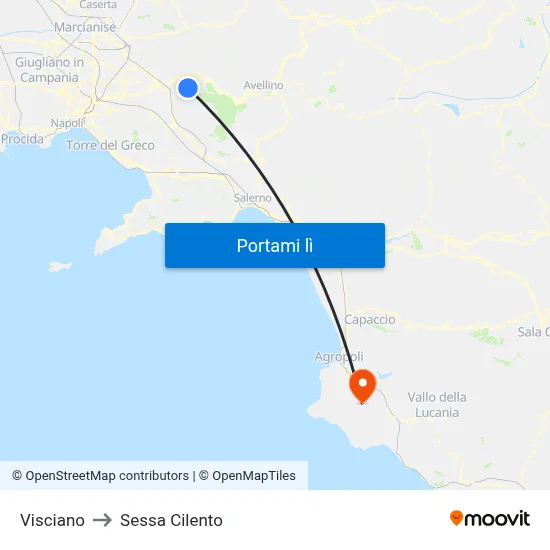 Visciano to Sessa Cilento map