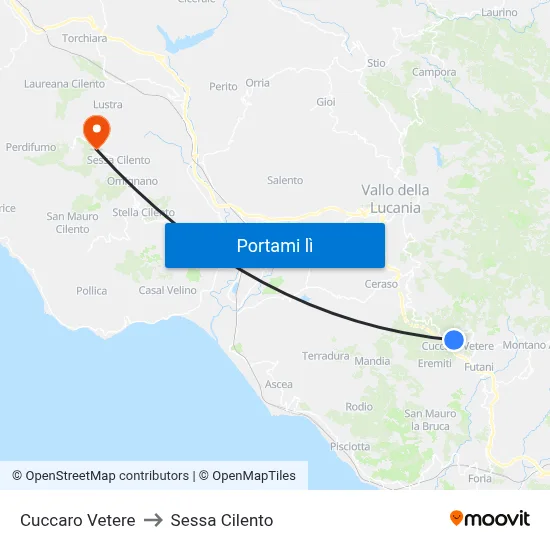 Cuccaro Vetere to Sessa Cilento map