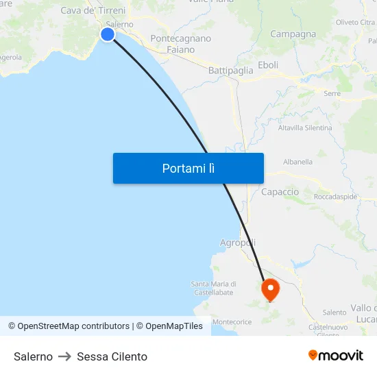 Salerno to Sessa Cilento map