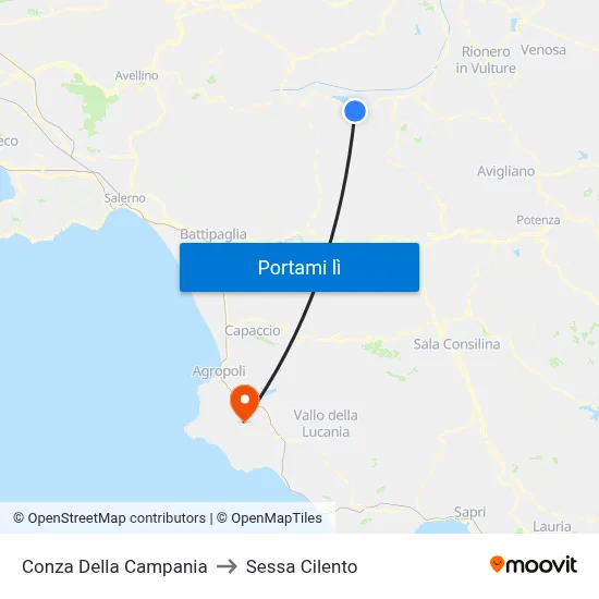 Conza Della Campania to Sessa Cilento map