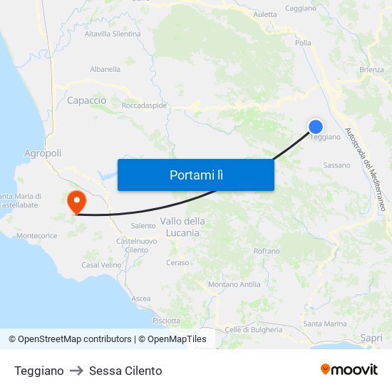 Teggiano to Sessa Cilento map