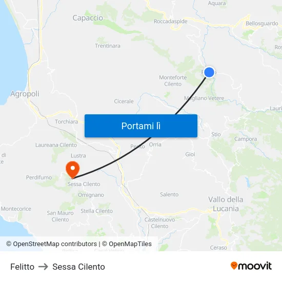 Felitto to Sessa Cilento map