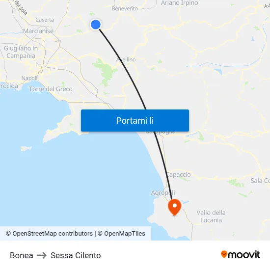 Bonea to Sessa Cilento map