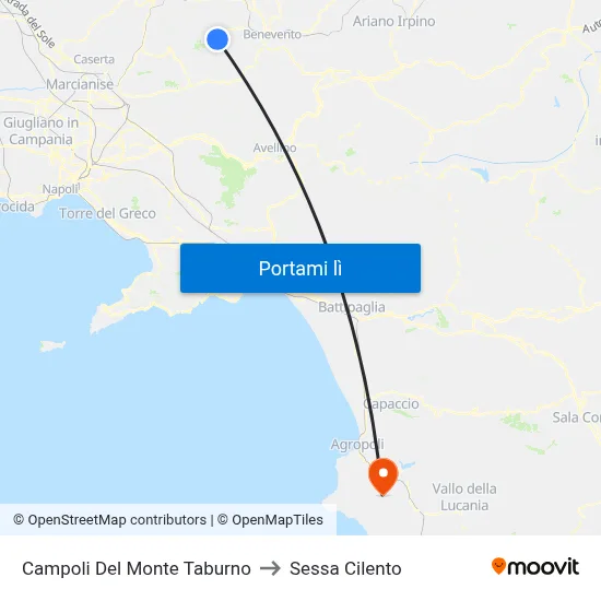 Campoli Del Monte Taburno to Sessa Cilento map