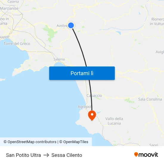San Potito Ultra to Sessa Cilento map