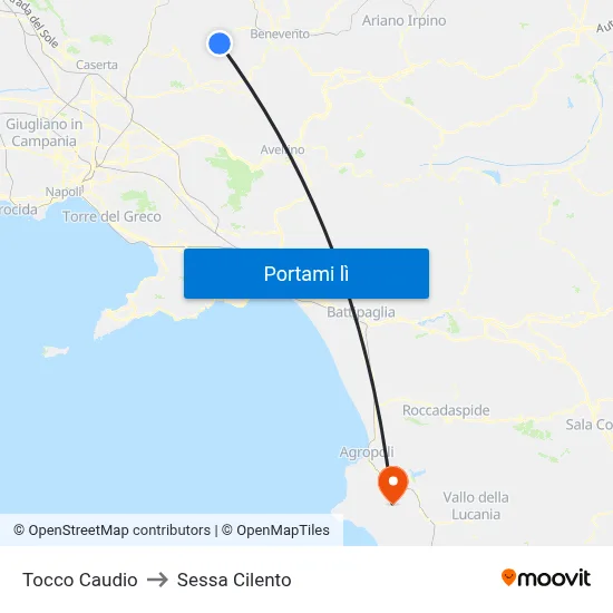 Tocco Caudio to Sessa Cilento map
