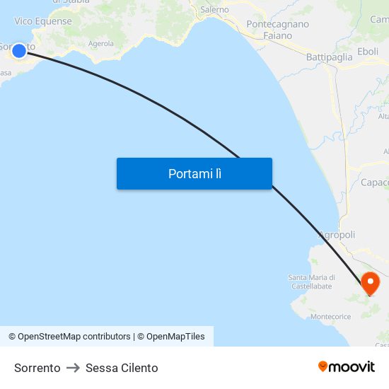 Sorrento to Sessa Cilento map