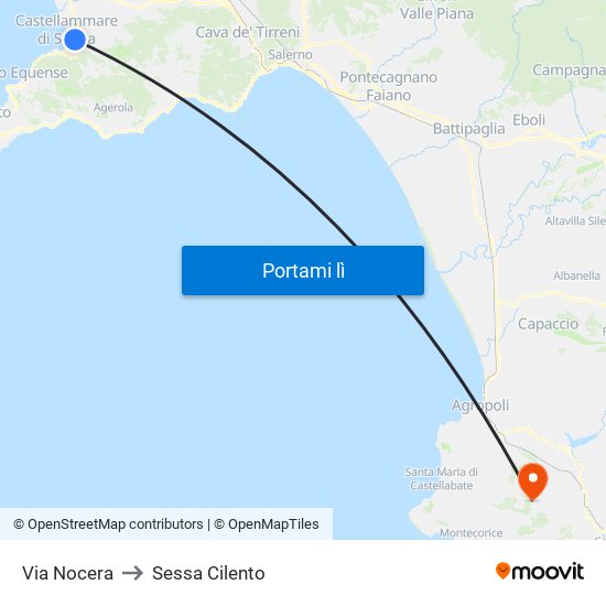Via Nocera to Sessa Cilento map