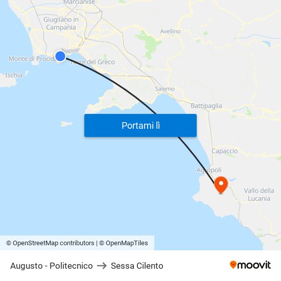 Augusto - Politecnico to Sessa Cilento map