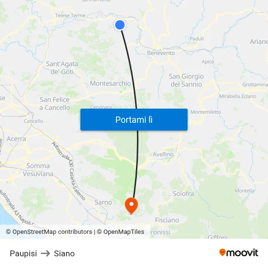 Paupisi to Siano map