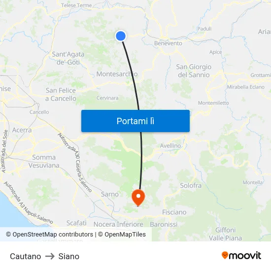 Cautano to Siano map