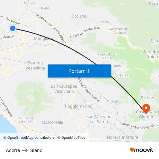 Acerra to Siano map
