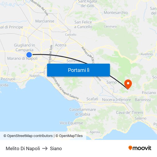 Melito Di Napoli to Siano map