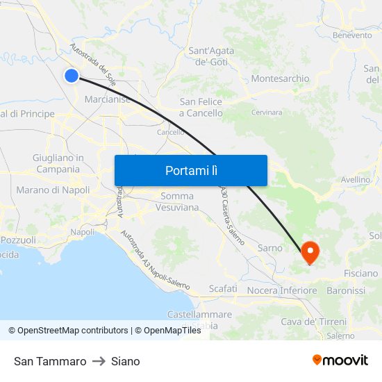 San Tammaro to Siano map