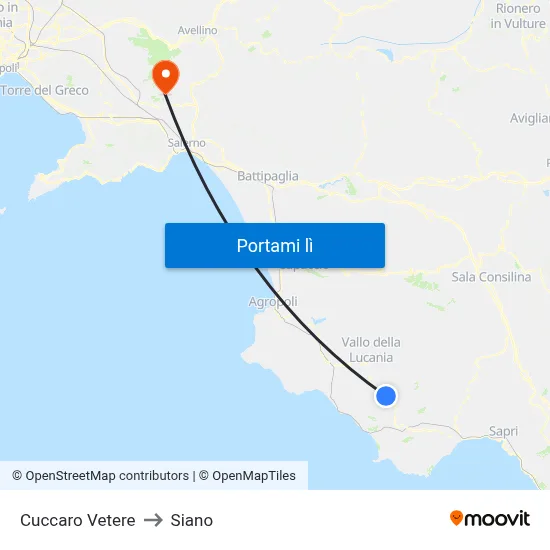 Cuccaro Vetere to Siano map
