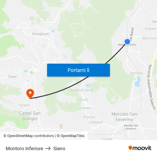 Montoro Inferiore to Siano map