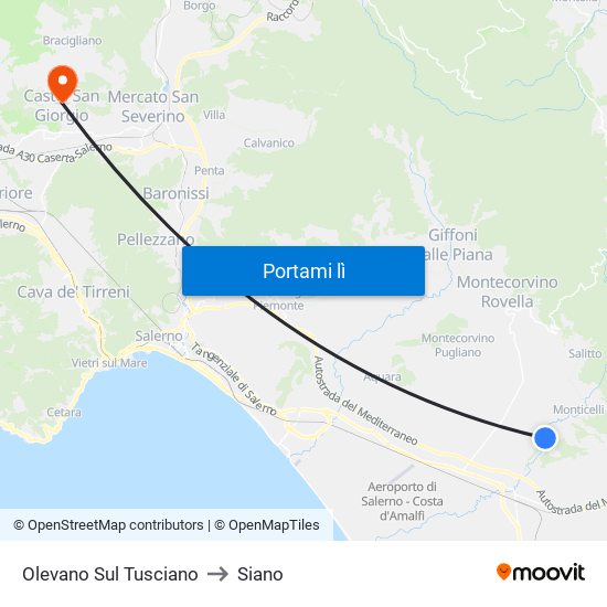 Olevano Sul Tusciano to Siano map