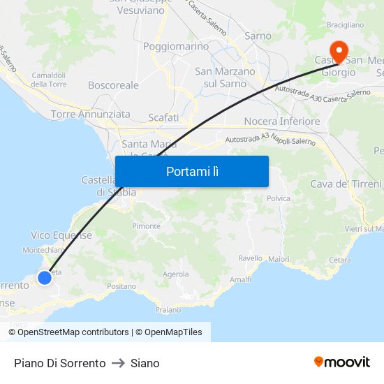 Piano Di Sorrento to Siano map