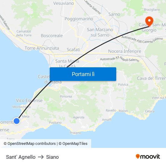 Sant' Agnello to Siano map