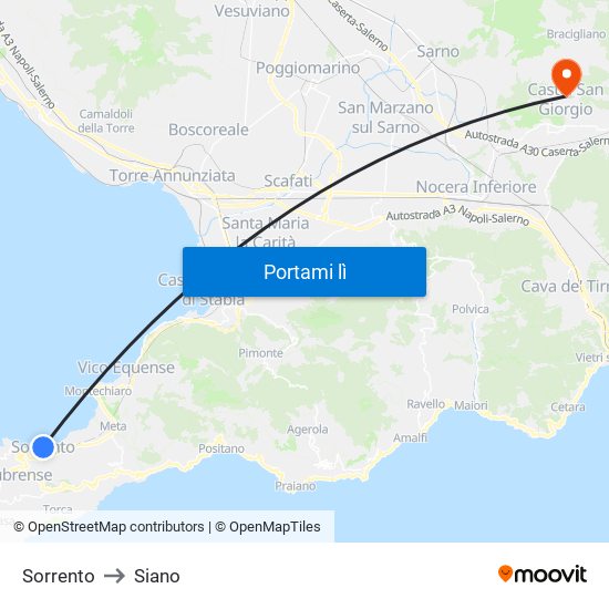 Sorrento to Siano map