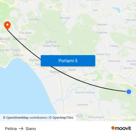 Petina to Siano map