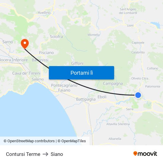 Contursi Terme to Siano map