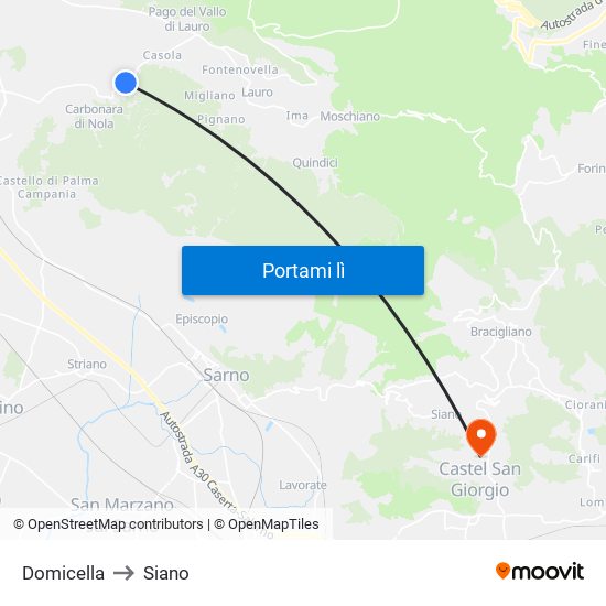 Domicella to Siano map