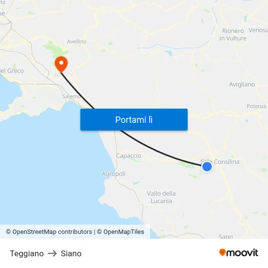 Teggiano to Siano map