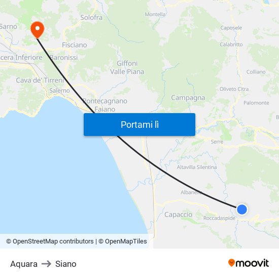 Aquara to Siano map